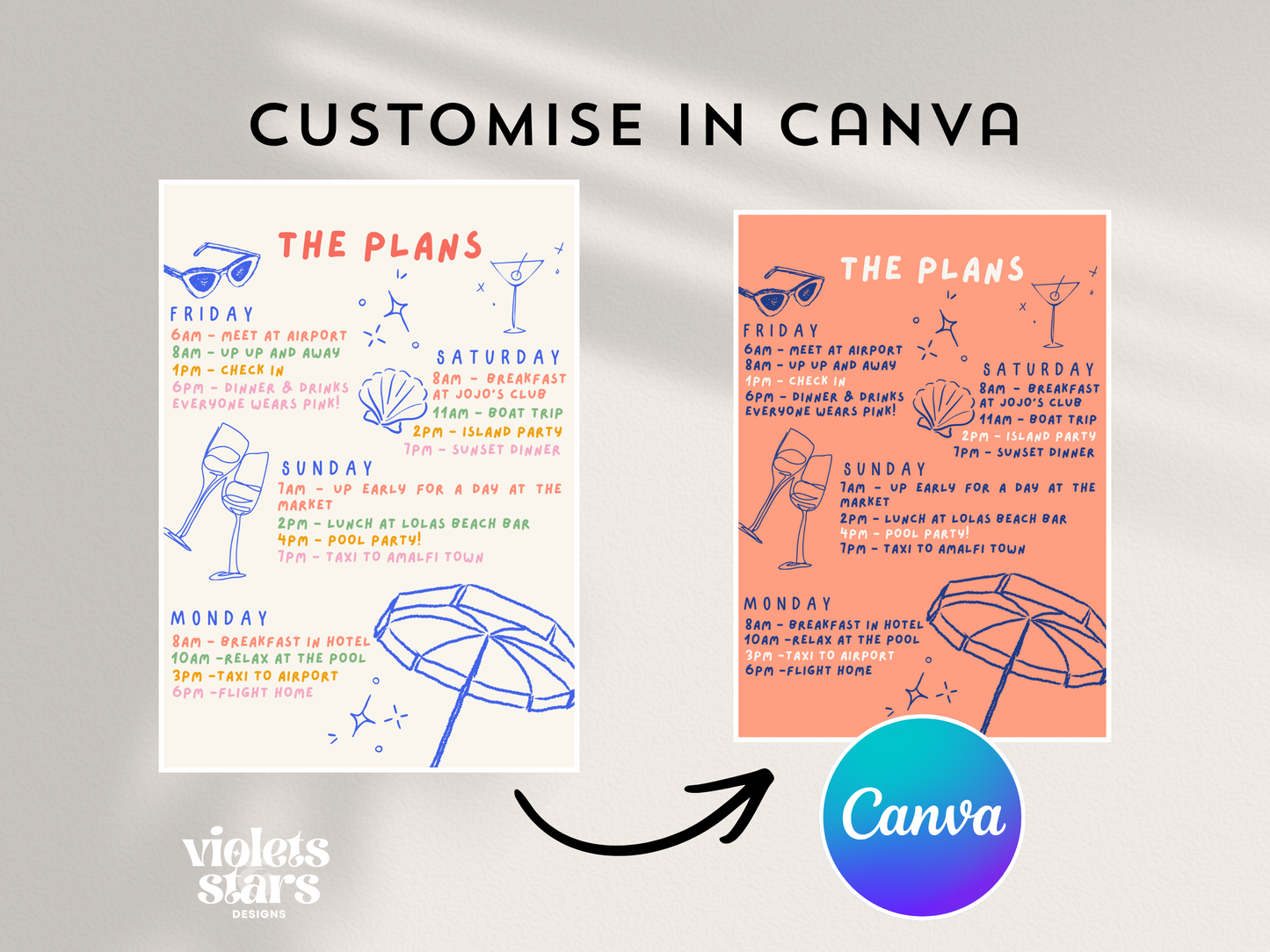 Italian Hen Weekend ,Summer Bachelorette Party | Canva Invitation Template | Digital Download