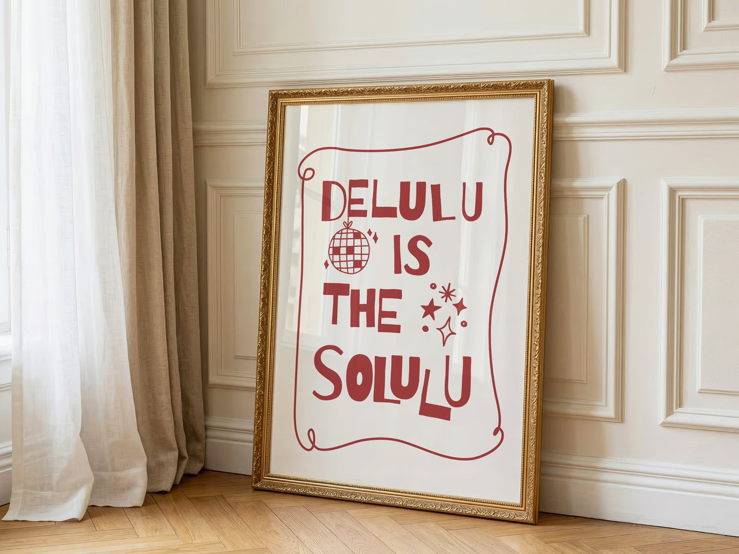 Delulu is the Solulu Quirky Wall Poster | Red