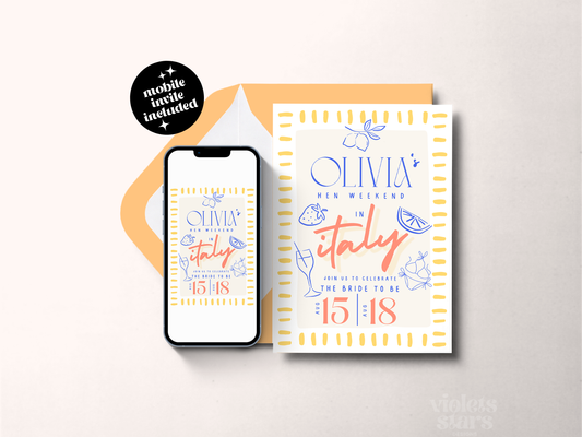 Italian Hen Weekend ,Summer Bachelorette Party | Canva Invitation Template | Digital Download