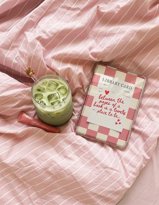 Pink Library Card Kindle Insert | Bookish Printable Checkered Cover | Digital Download
