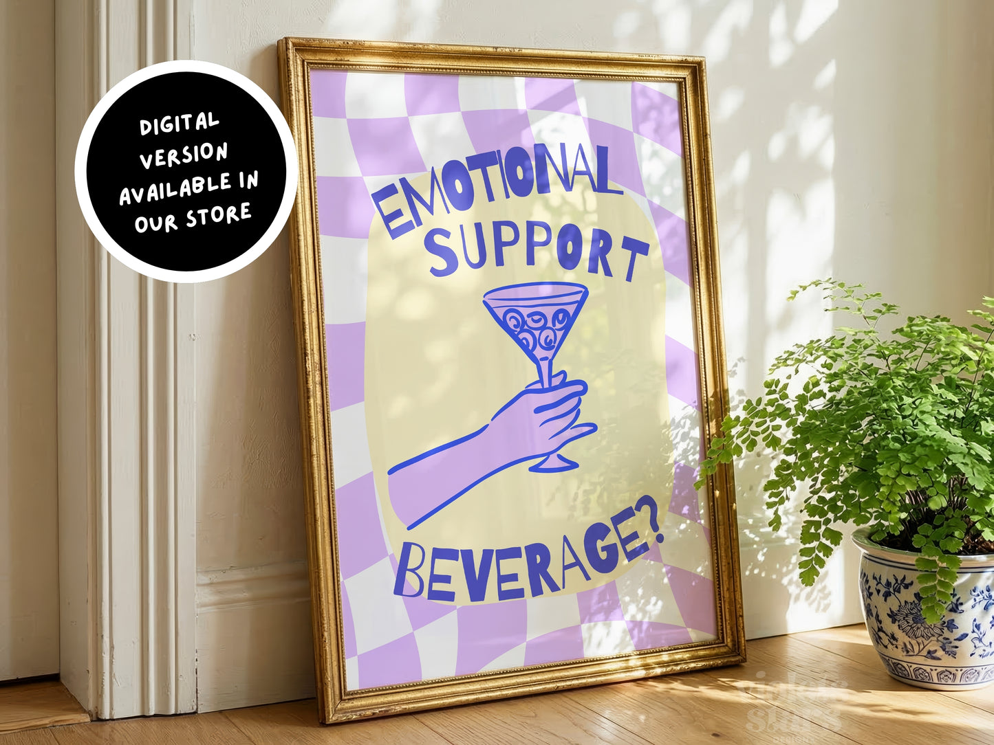 Emotional Support Beverage, Fun Drinks Poster | Dopamine Wall Art | Lilac