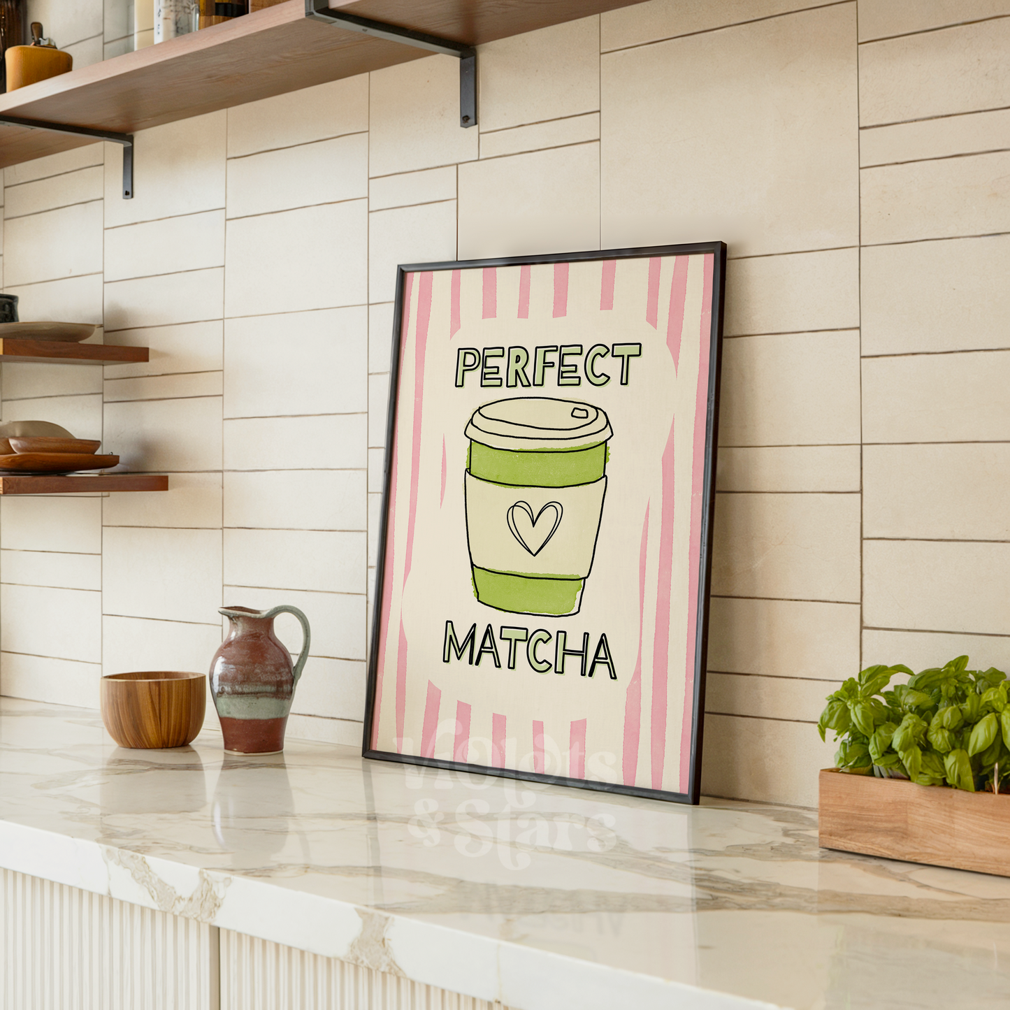 Pink Perfect Matcha Kitchen Wall Poster | Dopamine Decor Colourful Kitchen Gallery Wall Art