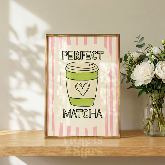 Pink Perfect Matcha Kitchen Wall Poster | Dopamine Decor Colourful Kitchen Gallery Wall Art