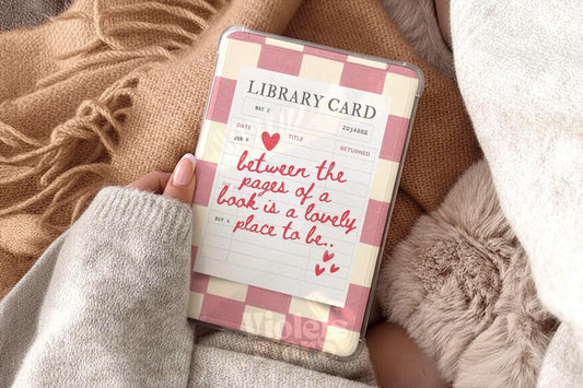 Pink Library Card Kindle Insert | Bookish Printable Checkered Cover  | Digital Download
