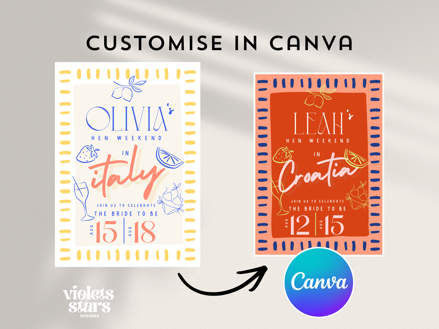 Italian Hen Weekend ,Summer Bachelorette Party | Canva Invitation Template | Digital Download