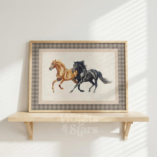 Wild Horses Print | Neutral Farmhouse Decor Poster
