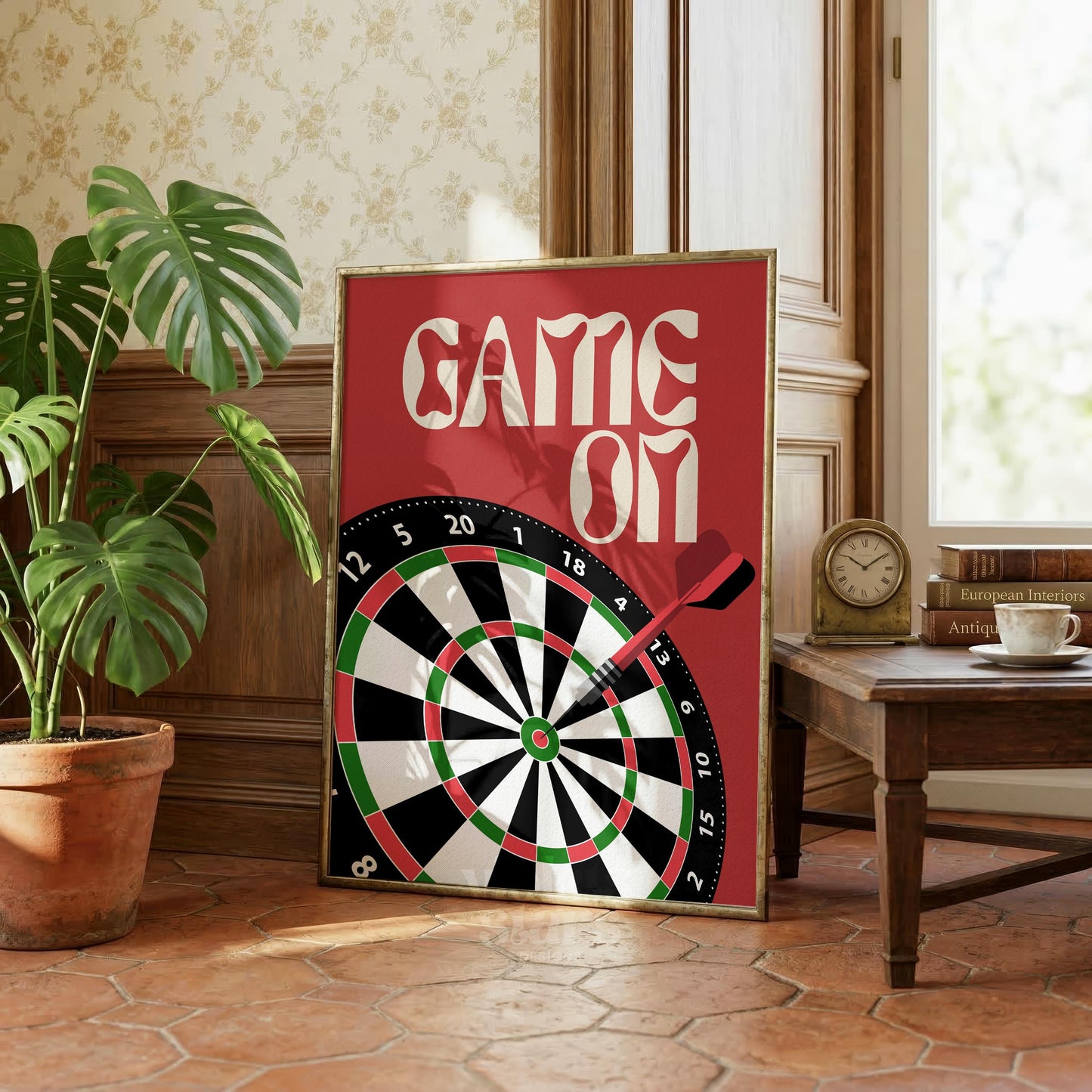 Game On Darts Board Art | Retro Man Cave Games Room Decor | Digital Download
