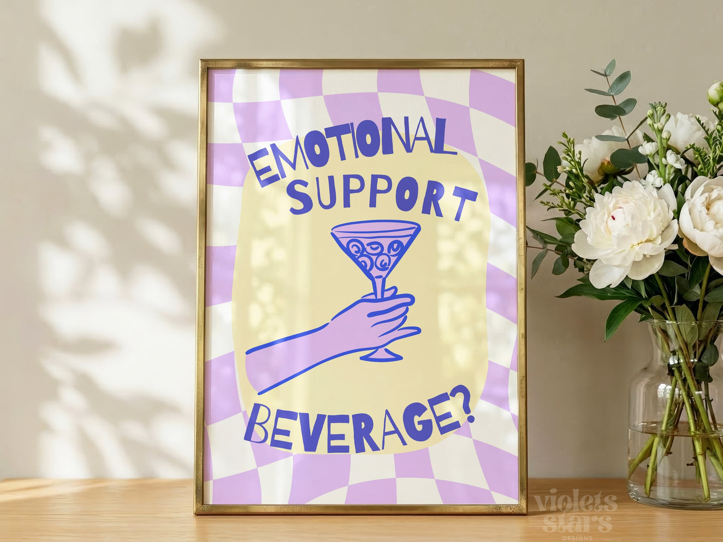 Emotional Support Beverage, Fun Drinks Poster | Dopamine Wall Art | Lilac