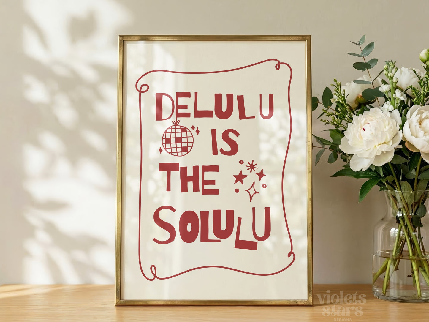 Delulu is the Solulu Quirky Wall Poster | Red
