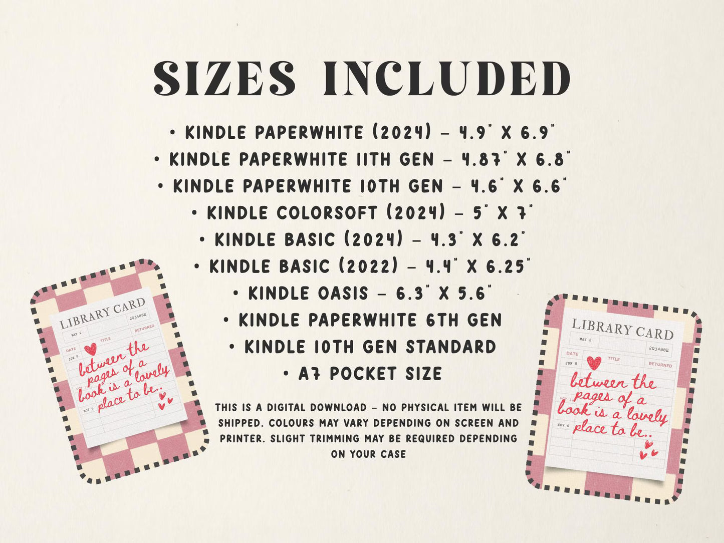 Pink Library Card Kindle Insert | Bookish Printable Checkered Cover  | Digital Download