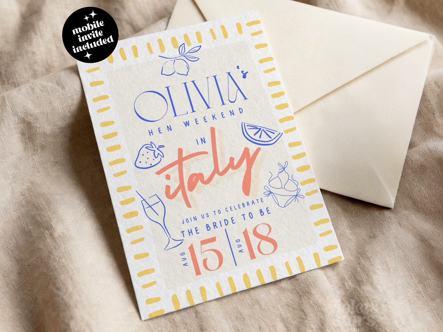 Italian Hen Weekend ,Summer Bachelorette Party | Canva Invitation Template | Digital Download