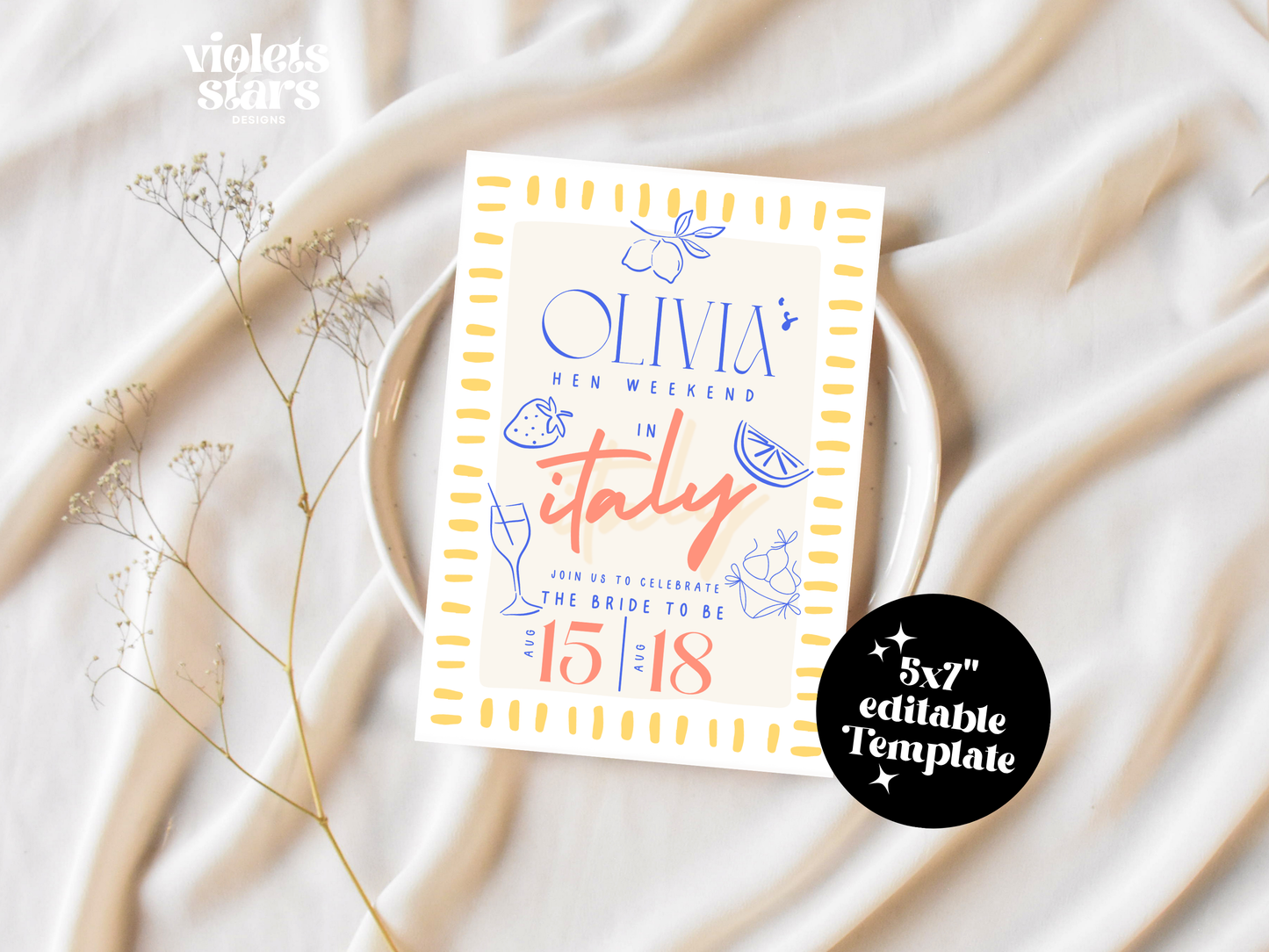 Italian Hen Weekend ,Summer Bachelorette Party | Canva Invitation Template | Digital Download
