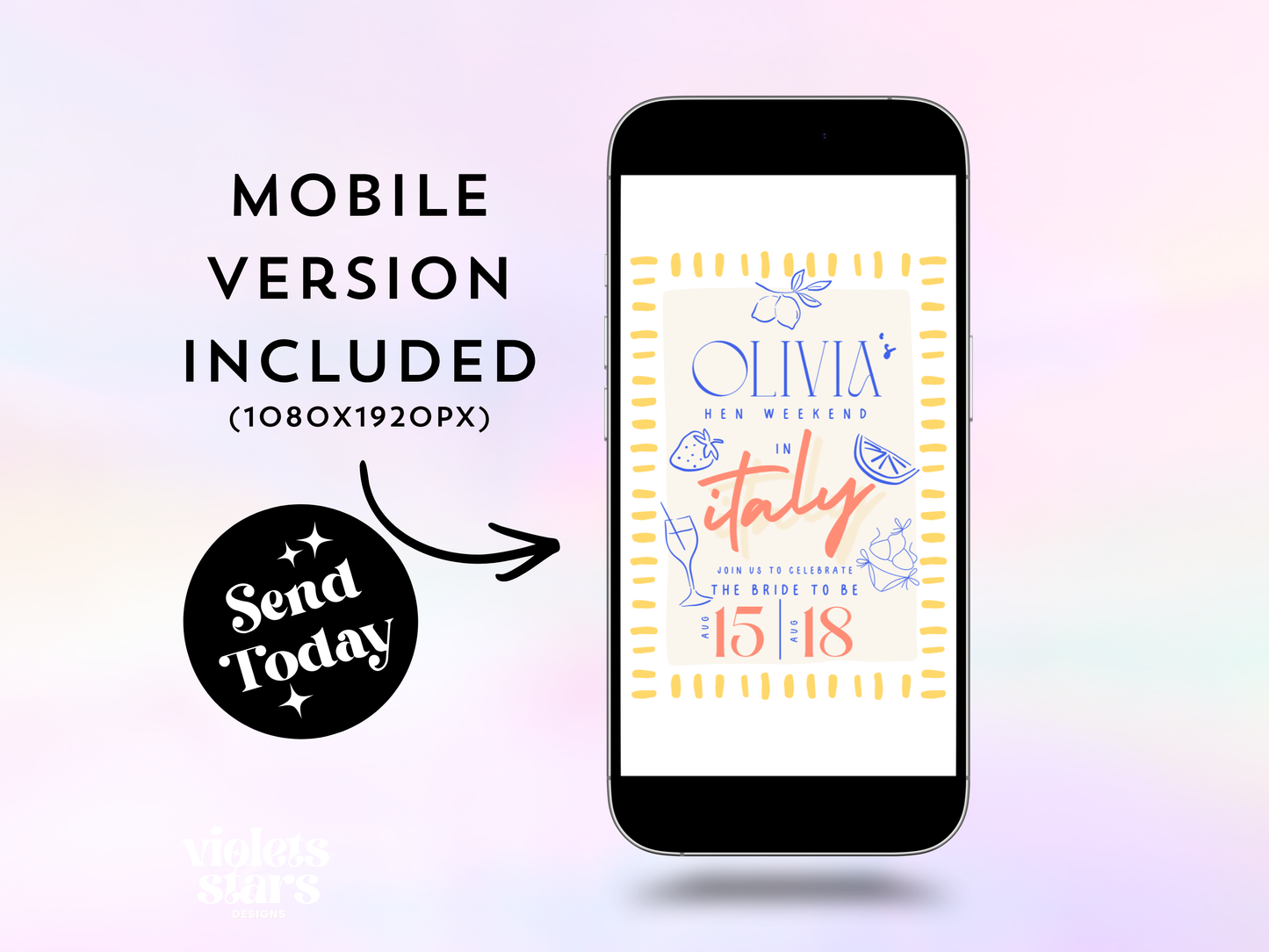 Italian Hen Weekend ,Summer Bachelorette Party | Canva Invitation Template | Digital Download