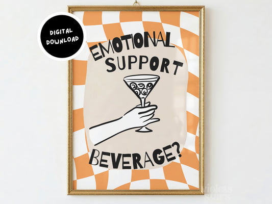 Emotional Support Beverage Art | Retro Orange | Digital Download
