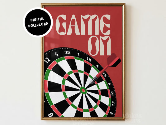 Game On Darts Board Art | Retro Man Cave Games Room Decor | Digital Download