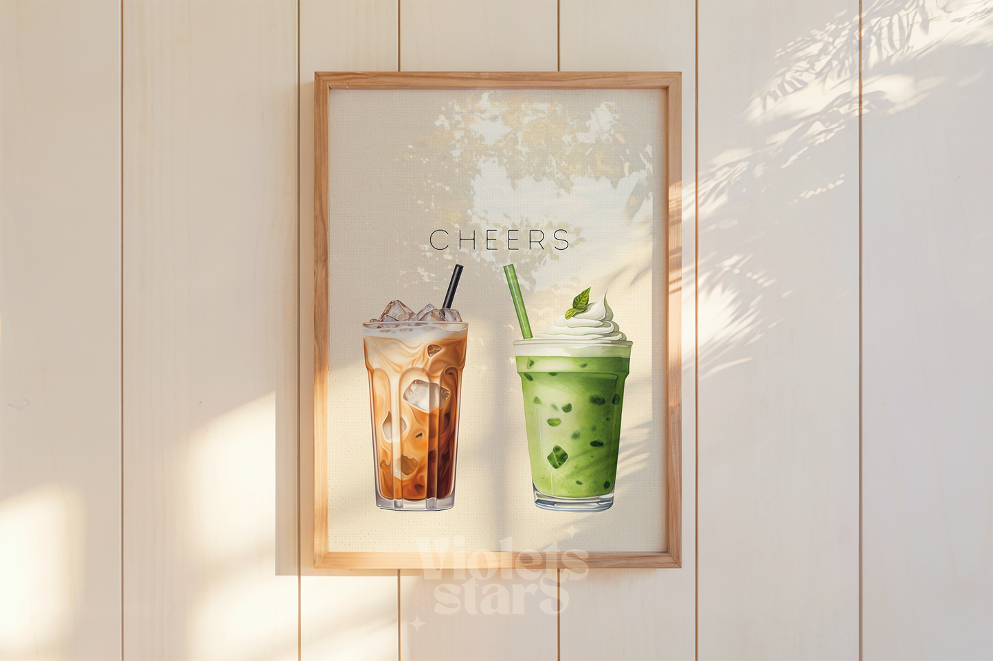 Matcha Latte and Iced Coffee Cheers Print, Kitchen Wall Art Poster