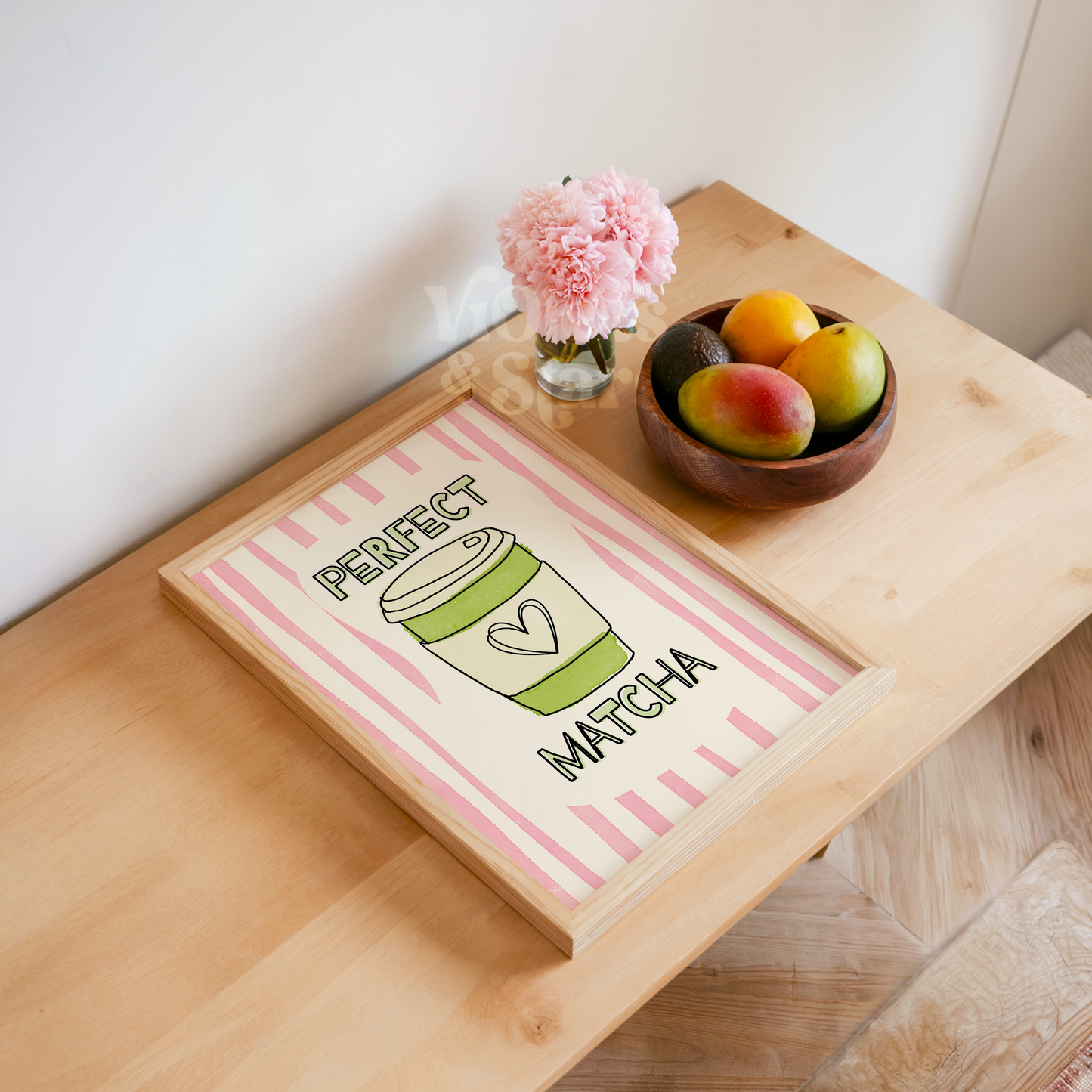Pink Perfect Matcha Kitchen Wall Poster | Dopamine Decor Colourful Kitchen Gallery Wall Art
