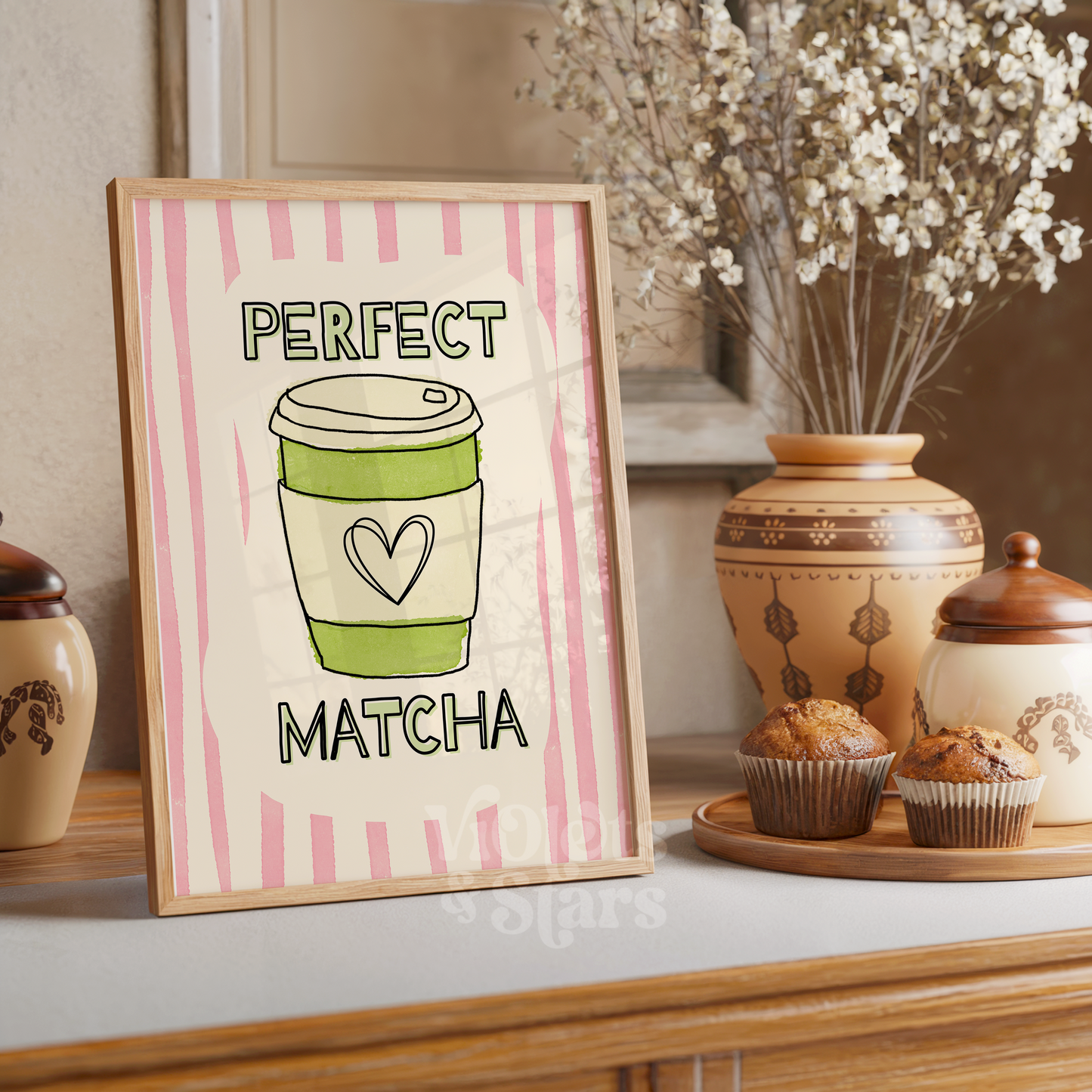 Pink Perfect Matcha Kitchen Wall Poster | Dopamine Decor Colourful Kitchen Gallery Wall Art