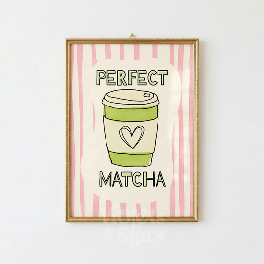 Pink Perfect Matcha Kitchen Wall Poster | Dopamine Decor Colourful Kitchen Gallery Wall Art