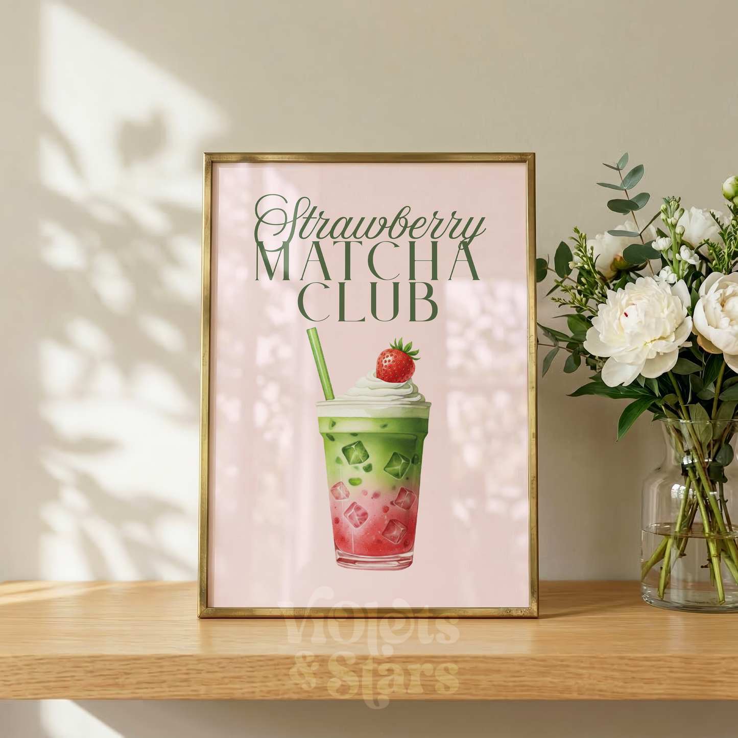Strawberry Matcha Club Wall Poster | Pink Matcha Kitchen Artwork