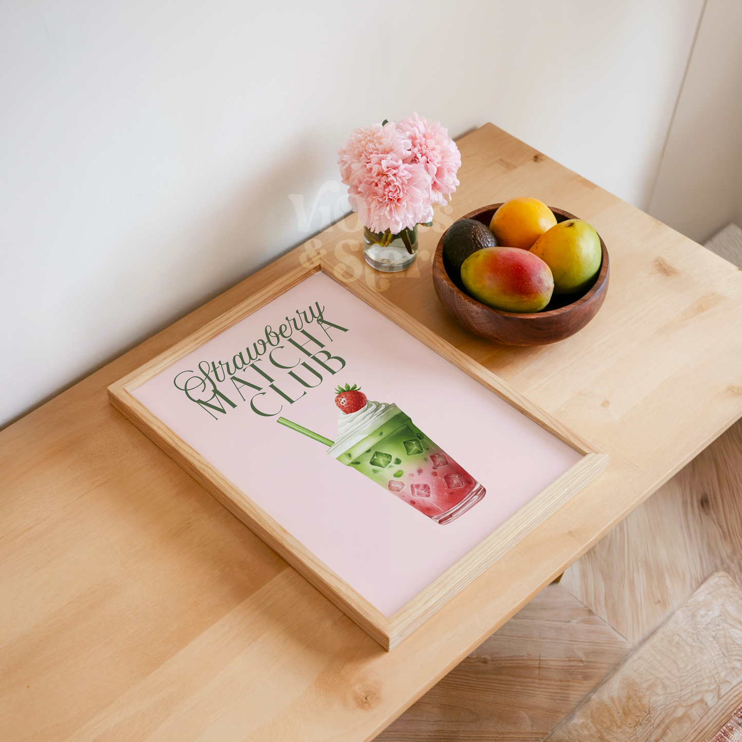 Strawberry Matcha Club Wall Poster | Pink Matcha Kitchen Artwork